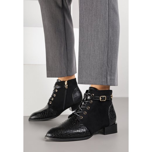 Czarne Botki Vices ze Wstawkami Imitującymi Skórę Węża i Sprzączką Gelrina Renee 36 renee.pl
