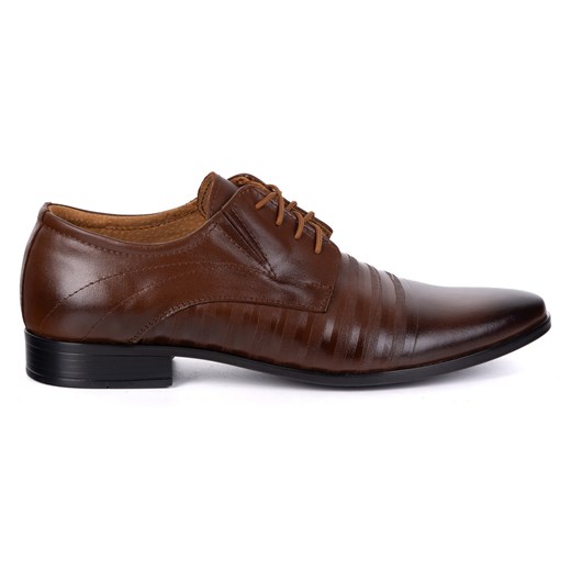 Buty męskie wizytowe skórzane 256T5 brązowe ze sklepu butyolivier w kategorii Buty eleganckie męskie - zdjęcie 185896781
