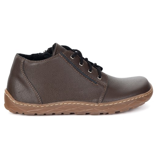 Buty damskie skórzane BAREFOOT lekko ocieplone za kostkę z zamkiem 787/2 brązowe ze sklepu butyolivier w kategorii Półbuty damskie - zdjęcie 185896973