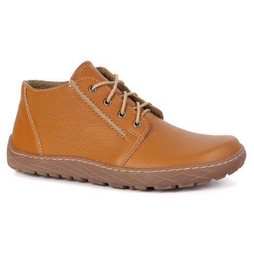 Buty damskie skórzane BAREFOOT lekko ocieplone za kostkę z zamkiem 787 rude ze sklepu butyolivier w kategorii Półbuty damskie - zdjęcie 185896981