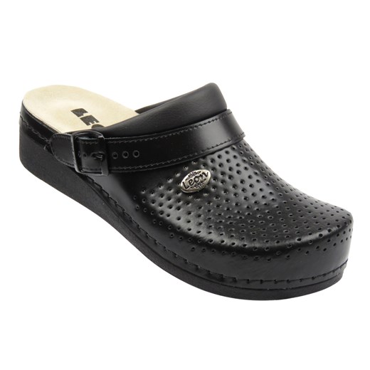 Skórzane klapki damskie z zakrytymi palcami czarne Leon 5002 ze sklepu ulubioneobuwie w kategorii Klapki damskie - zdjęcie 185897374