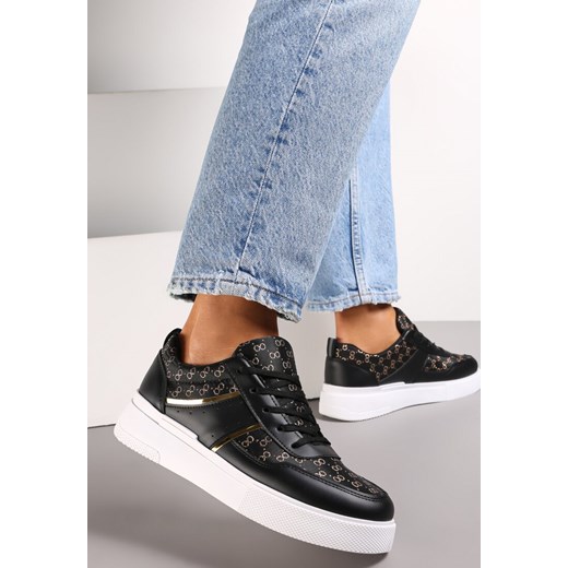 Czarne Sznurowane Sneakersy przed Kostkę z Błyszczącą Nitką Milia ze sklepu born2be.pl w kategorii Buty sportowe damskie - zdjęcie 185897552
