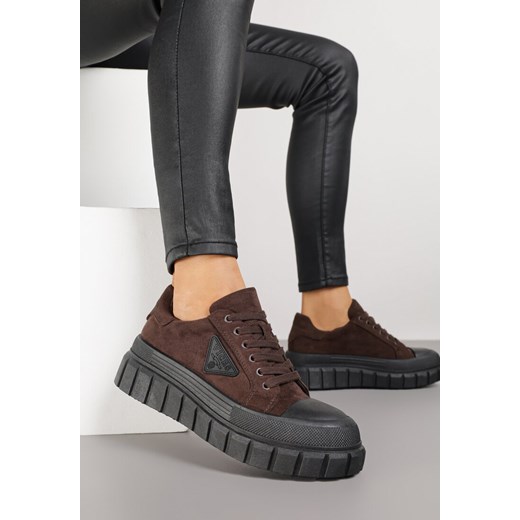 Brązowe Sneakersy Vices na Grubej Podeszwie z Geometryczną Aplikacją Leanae ze sklepu born2be.pl w kategorii Buty sportowe damskie - zdjęcie 185898174