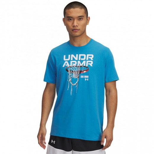 Męski t-shirt z nadrukiem Under Armour UA Hoops Net - niebieski ze sklepu Sportstylestory.com w kategorii T-shirty męskie - zdjęcie 185899992