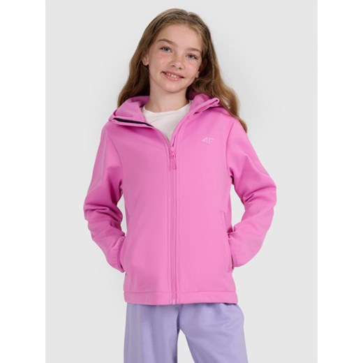 Dziewczęcy softshell rozpinany z kapturem 4F 4FJRAW25TSOFF515 - różowy ze sklepu Sportstylestory.com w kategorii Kurtki dziewczęce - zdjęcie 185900394