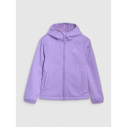Dziewczęcy softshell rozpinany z kapturem 4F 4FJRAW25TSOFF515 - fioletowy ze sklepu Sportstylestory.com w kategorii Kurtki dziewczęce - zdjęcie 185900404