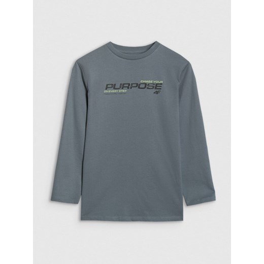 Chłopięcy longsleeve z nadrukiem 4F 4FJRAW25TLONM585 - zielony ze sklepu Sportstylestory.com w kategorii T-shirty chłopięce - zdjęcie 185900413