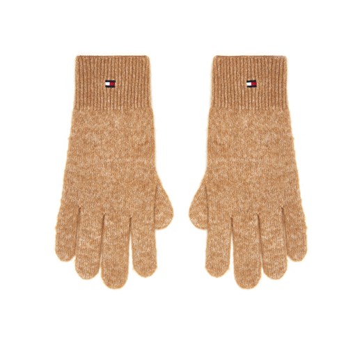 Rękawiczki Damskie Tommy Hilfiger Flag Fluffy AW0AW17797 Beżowy ze sklepu eobuwie.pl w kategorii Rękawiczki damskie - zdjęcie 185908650
