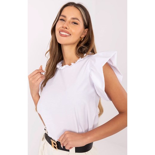 Bawełniana bluzka damska biała LK-BZ-506781-1.12, Kolor biały, Rozmiar 36, Lakerta ze sklepu Primodo w kategorii Bluzki damskie - zdjęcie 185920140