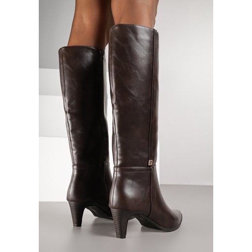 Brązowe Kozaki na Stożku z Geometryczną Aplikacją Nallaria 38 born2be.pl