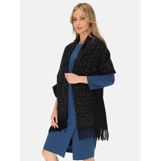 Czarny szal wełniany zdobiony kryształkami Potis & Verso ze sklepu Eye For Fashion w kategorii Szaliki i chusty damskie - zdjęcie 185922222