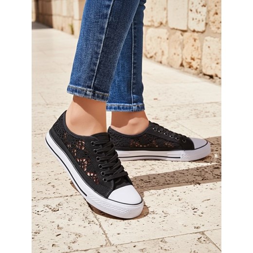 Damskie trampki Calista Nero z koronką, oddychające – kolekcja Lato/Wiosna ze sklepu royalfashion.pl w kategorii Trampki damskie - zdjęcie 185923200