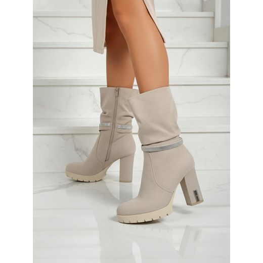 Matowe Damskie botki na słupku Ashen Bloom Royalfashion.pl 39 promocyjna cena royalfashion.pl