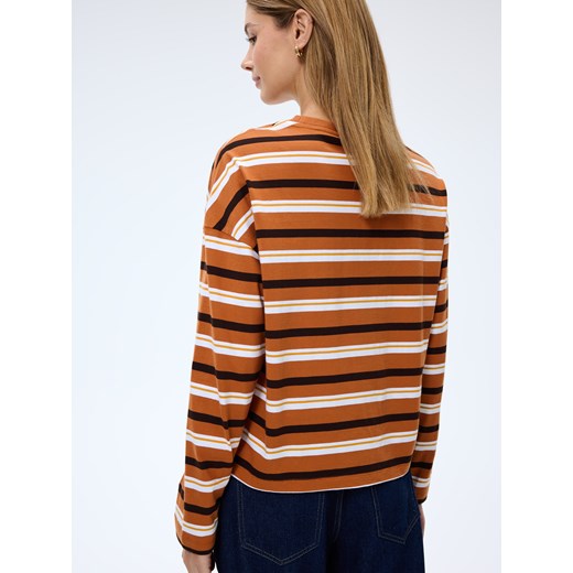 Mohito - Longsleeve basic w paski - beżowy Mohito L Mohito