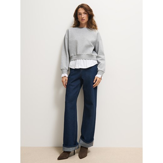 Mohito - Bluza ze wstawką koszulową - szary Mohito L Mohito