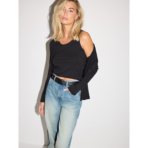 Mohito - Dzianinowy czarny kardigan z topem - czarny ze sklepu Mohito w kategorii Swetry damskie - zdjęcie 185925604