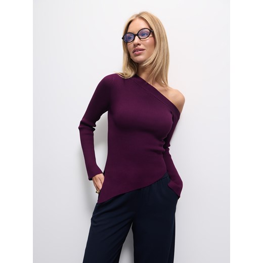 Mohito - Burgundowa bluzka na jedno ramię - kasztanowy ze sklepu Mohito w kategorii Bluzki damskie - zdjęcie 185926141