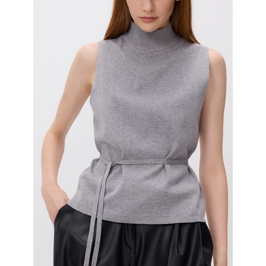 Reserved - Dzianinowy top z wiązaniem - jasnoszary ze sklepu Reserved w kategorii Bluzki damskie - zdjęcie 185928111