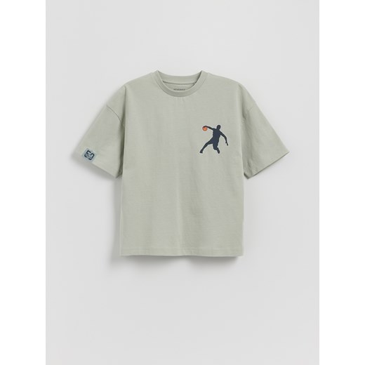 Reserved - Bawełniany t-shirt z nadrukiem - jasnoturkusowy ze sklepu Reserved w kategorii T-shirty chłopięce - zdjęcie 185928320