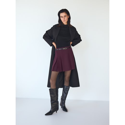 Reserved - Plisowana spódnica z paskiem - bordowy Reserved XS Reserved