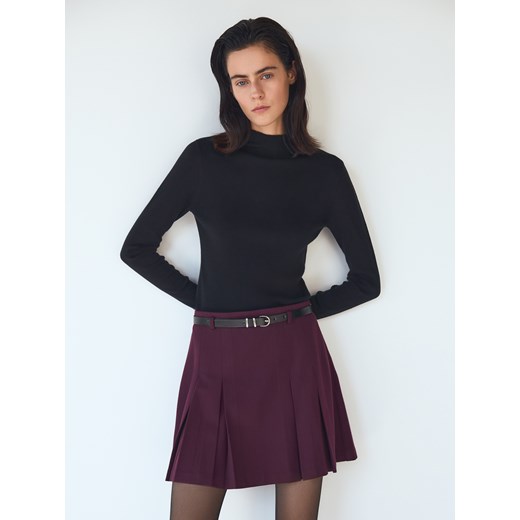 Reserved - Plisowana spódnica z paskiem - bordowy Reserved XXL Reserved