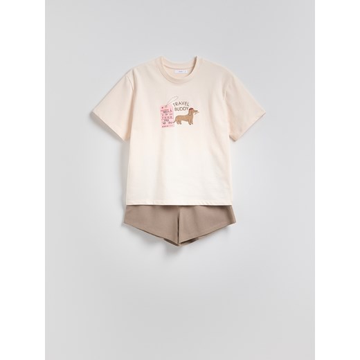 Reserved - Dwuczęściowa piżama z nadrukiem - beżowy ze sklepu Reserved w kategorii Piżamy damskie - zdjęcie 185929491