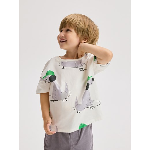 Reserved - T-shirt oversize z nadrukiem - złamana biel Reserved 86 (12-18 m.) Reserved