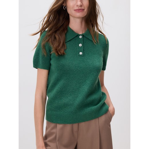 Reserved - Sweter z kołnierzykiem polo - morski ze sklepu Reserved w kategorii Swetry damskie - zdjęcie 185930384