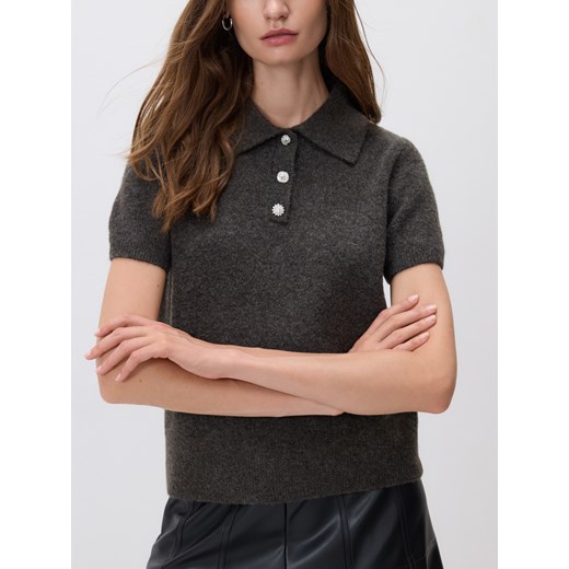 Reserved - Sweter z kołnierzykiem polo - szary ze sklepu Reserved w kategorii Swetry damskie - zdjęcie 185930390