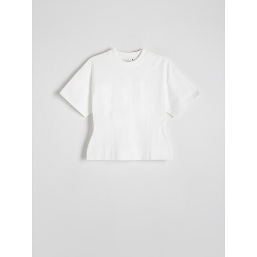 Reserved - Taliowany t-shirt - biały ze sklepu Reserved w kategorii Bluzki damskie - zdjęcie 185930423