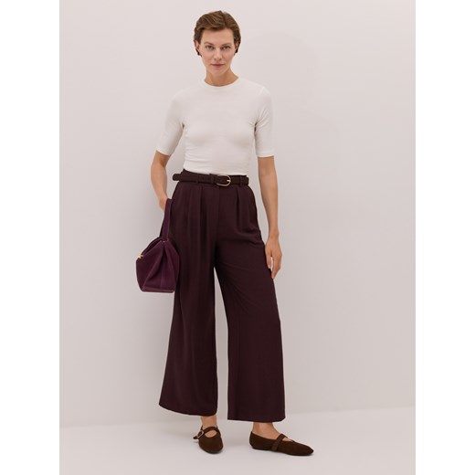 Reserved - Spodnie z wiskozą CIRCULOSE® - ciemnobrązowy ze sklepu Reserved w kategorii Spodnie damskie - zdjęcie 185930453