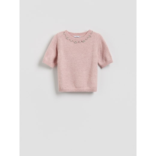 Reserved - Sweter z ozdobną aplikacją - pastelowy róż ze sklepu Reserved w kategorii Swetry damskie - zdjęcie 185931350