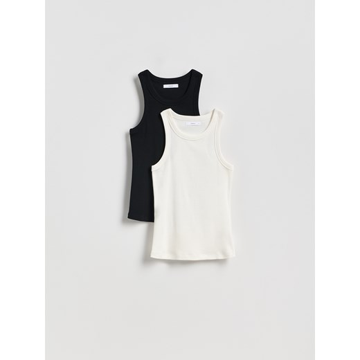 Reserved - Bawełniany top 2 pack - złamana biel ze sklepu Reserved w kategorii Bluzki damskie - zdjęcie 185931690