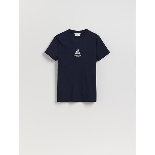 Reserved - Bawełniany t-shirt slim fit - granatowy ze sklepu Reserved w kategorii T-shirty męskie - zdjęcie 185933242