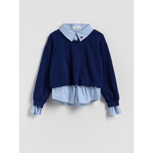 Reserved - Bluza z imitacją koszuli - granatowy ze sklepu Reserved w kategorii Bluzy dziewczęce - zdjęcie 185933271
