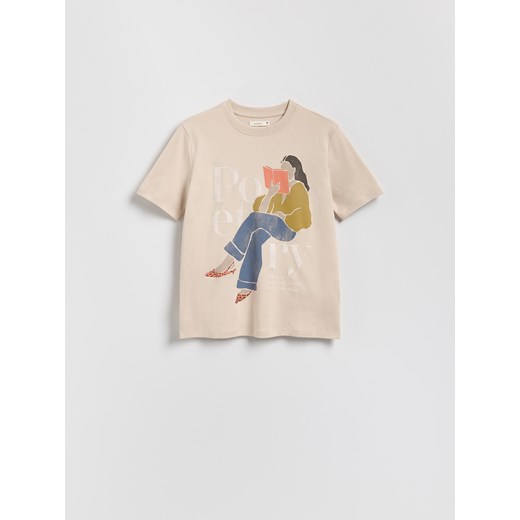 Reserved - T-shirt z nadrukiem - beżowy Reserved M Reserved