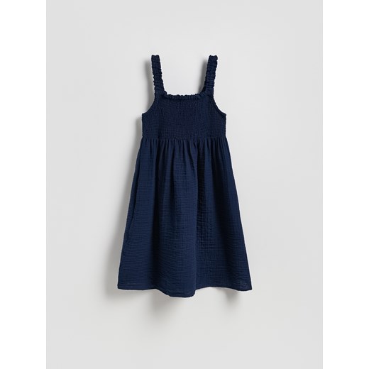 Reserved - Muślinowa sukienka mini - granatowy ze sklepu Reserved w kategorii Sukienki - zdjęcie 185934482