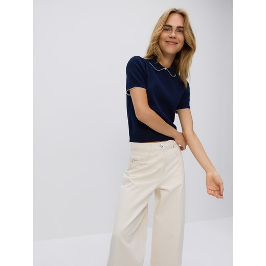 Reserved - Bawełniana bluzka polo - mid blue ze sklepu Reserved w kategorii Bluzki damskie - zdjęcie 185934954