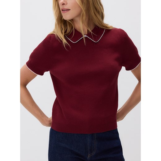 Reserved - Bawełniana bluzka polo - burgundowy ze sklepu Reserved w kategorii Bluzki damskie - zdjęcie 185934962
