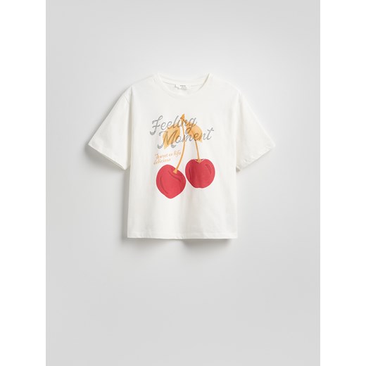 Reserved - T-shirt oversize z aplikacjami - złamana biel ze sklepu Reserved w kategorii Bluzki damskie - zdjęcie 185935013