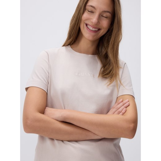 Reserved - Bawełniany t-shirt z nadrukiem - beżowy ze sklepu Reserved w kategorii Bluzki damskie - zdjęcie 185935072