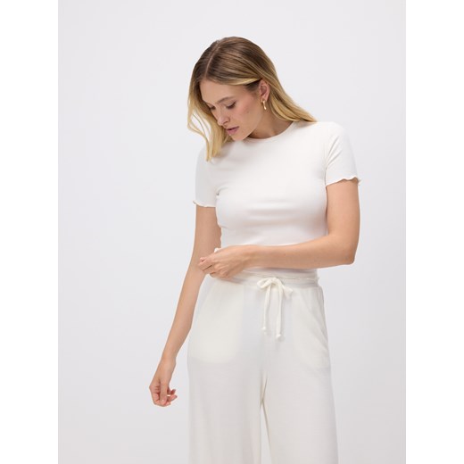 Reserved - T-shirt w prążek - złamana biel ze sklepu Reserved w kategorii Bluzki damskie - zdjęcie 185936313