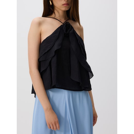 Reserved - Top z ozdobną różą - czarny Reserved S promocyjna cena Reserved