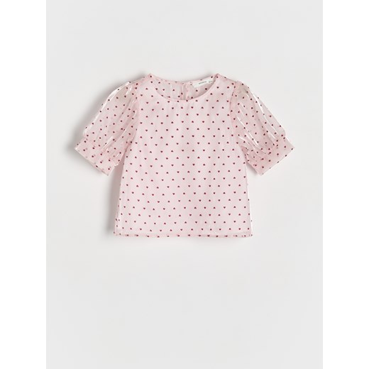 Reserved - Wzorzysta bluzka z bufkami - pastelowy róż ze sklepu Reserved w kategorii Bluzki dziewczęce - zdjęcie 185936681
