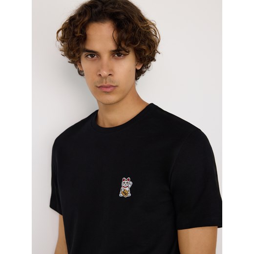 Reserved - T-shirt regular z haftem - czarny ze sklepu Reserved w kategorii T-shirty męskie - zdjęcie 185937080