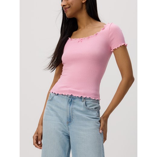 Reserved - Bluzka z ozdobnym wykończeniem - jasnopomarańczowy ze sklepu Reserved w kategorii Bluzki damskie - zdjęcie 185937160