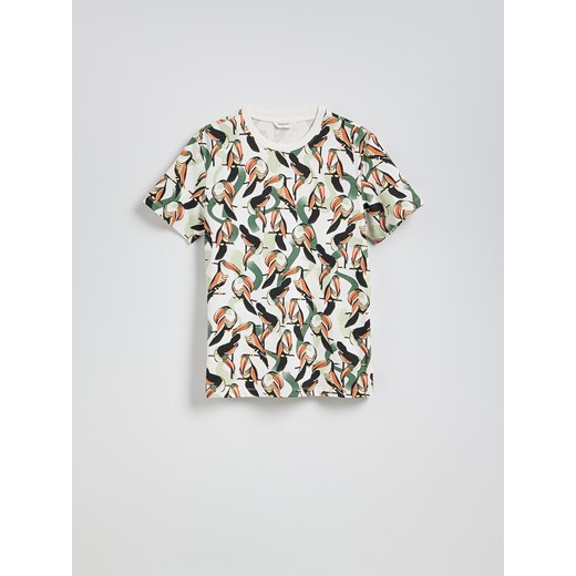 Reserved - T-shirt regular z nadrukiem allover - złamana biel ze sklepu Reserved w kategorii T-shirty męskie - zdjęcie 185937230