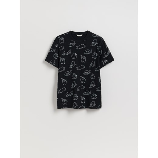 Reserved - T-shirt regular z nadrukiem - czarny ze sklepu Reserved w kategorii T-shirty męskie - zdjęcie 185937601