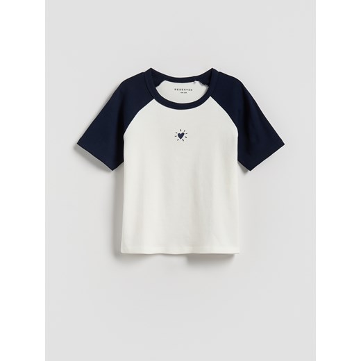 Reserved - T-shirt z wypukłym nadrukiem - granatowy ze sklepu Reserved w kategorii Bluzki dziewczęce - zdjęcie 185937612