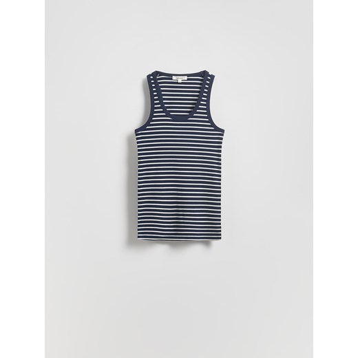 Reserved - Bawełniany top na ramiączkach - granatowy ze sklepu Reserved w kategorii Bluzki damskie - zdjęcie 185937932